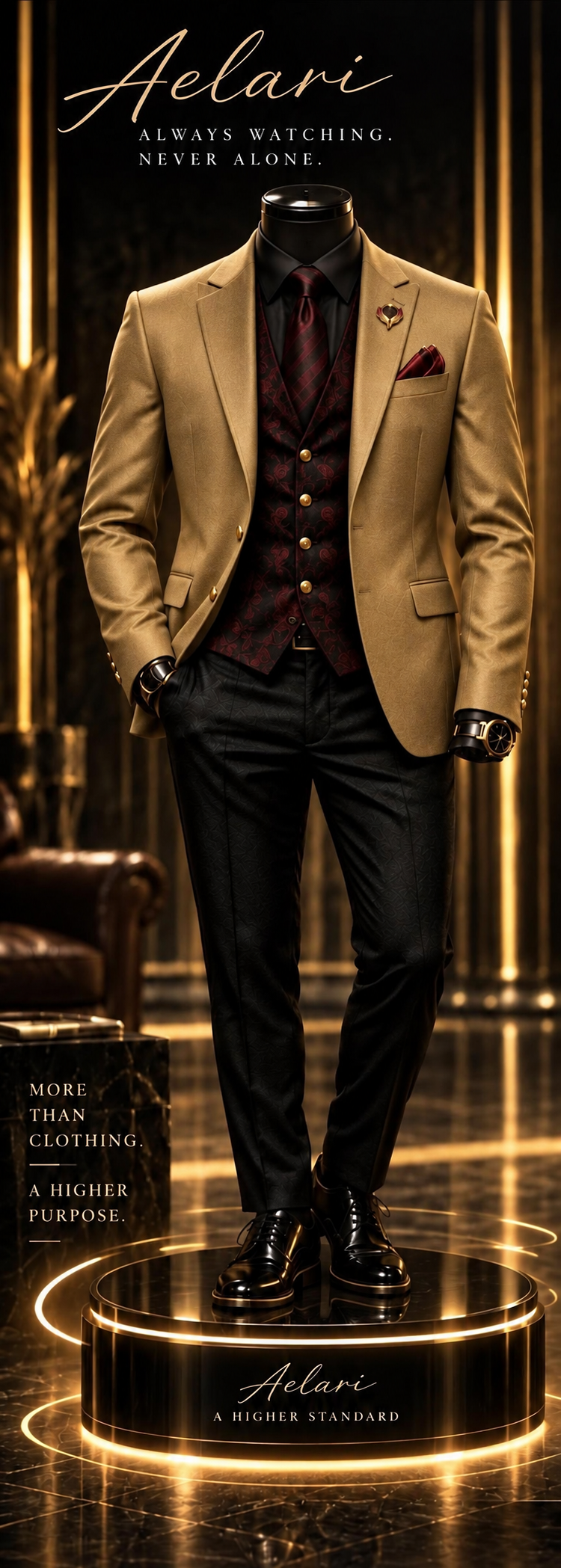 Aelari Gold & Burgundy Suit