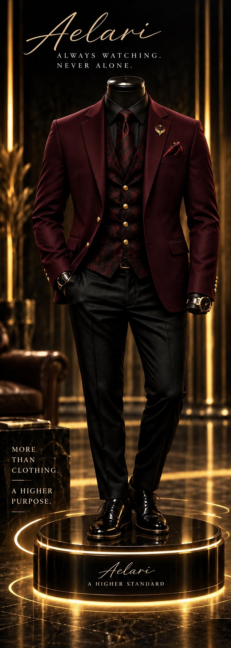 Aelari Burgundy on Burgundy Suit