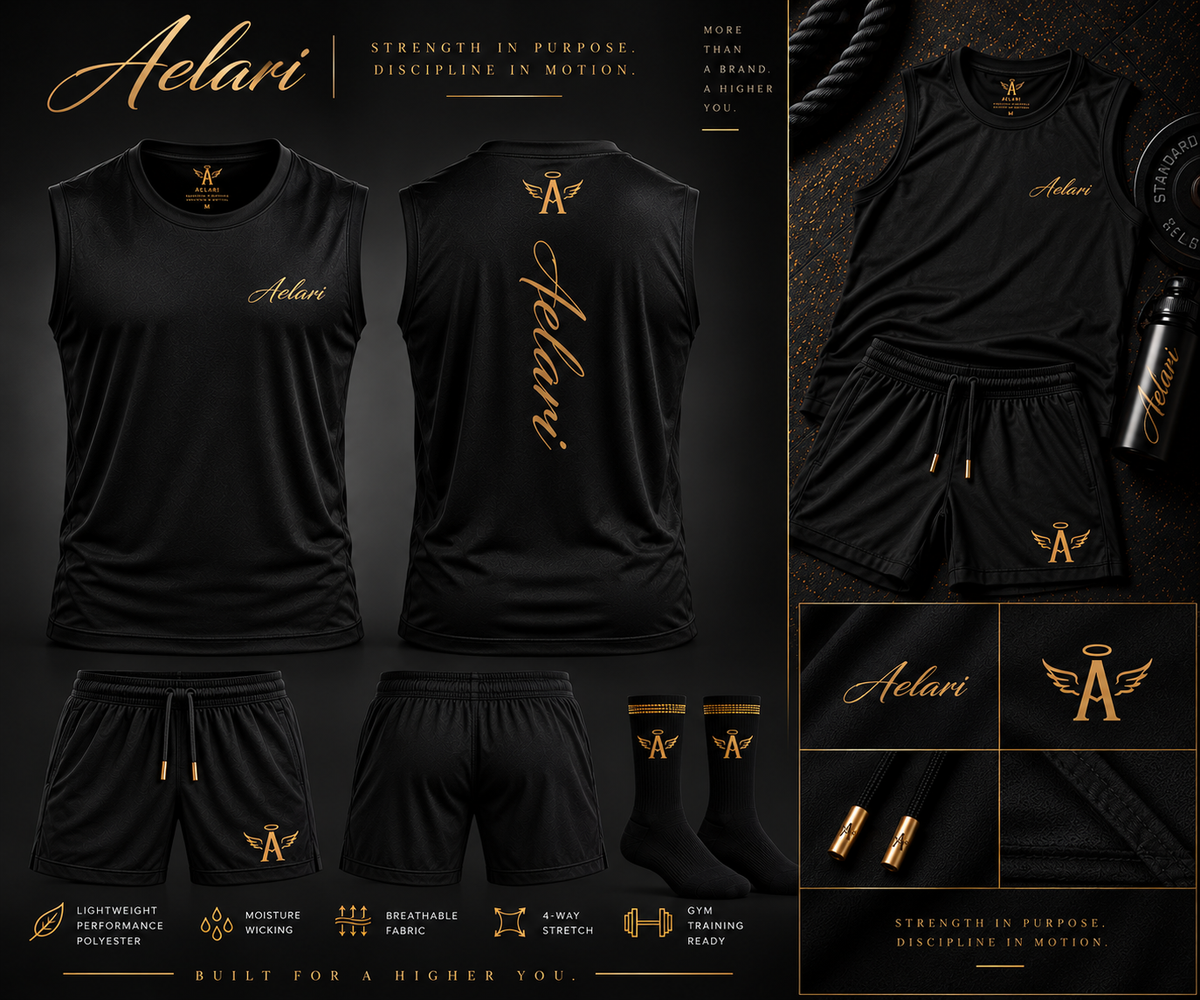 Aelari Founder’s Edition Men’s Black & Gold Sleeveless Polyester Fitness Shirt