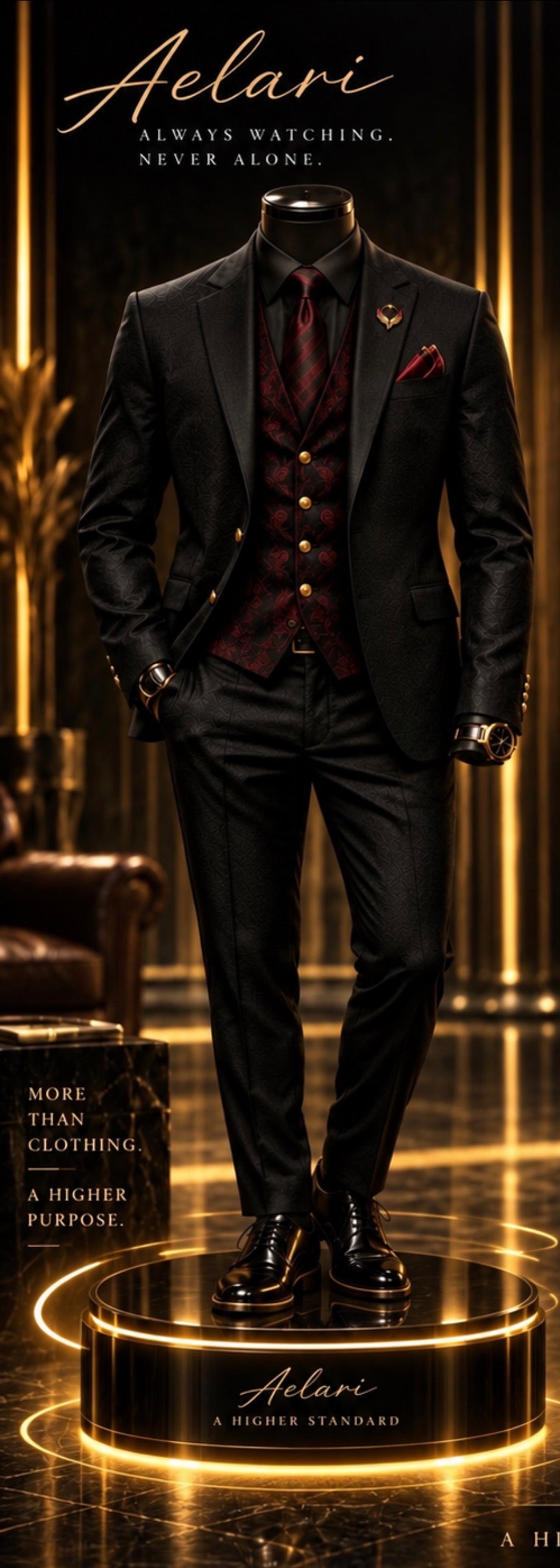Aelari Black & Burgundy Suit