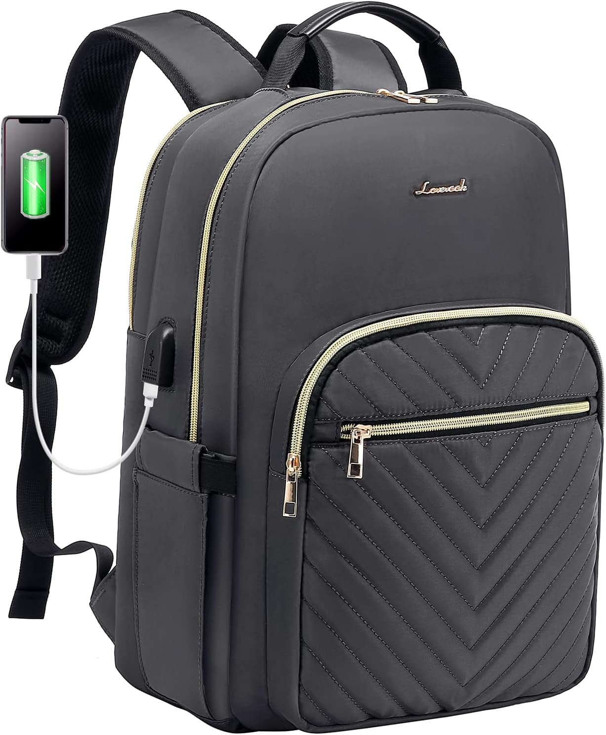 Laptop Backpack for Women, Unisex Travel Anti-Theft Work Bag, Business Computer Backpacks Purse, Casual Hiking Outdoor Carry on Daypack with Lock, Fits 15.6 Inch Laptop, Dark Grey