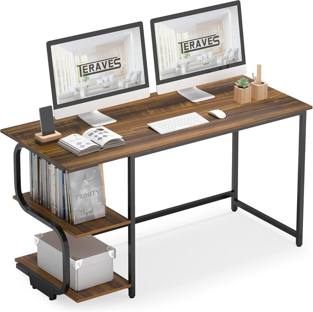 Reversible Computer Desk for Small Spaces with Shelves,Gaming Desk Office Desk for Home Office (47In, Dark Teak)