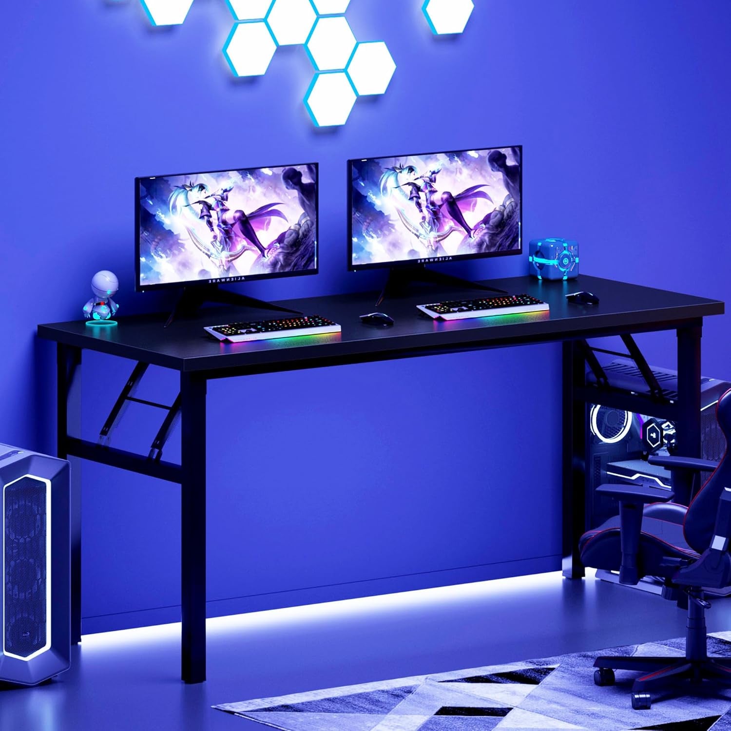 Computer Desk 62 Inches Office Desk Computer Table Study Writing Desk Workstation for Home Office Metal Frame Black and Black