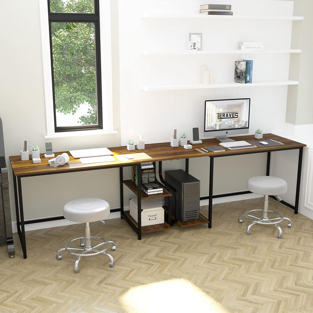 Reversible Computer Desk for Small Spaces with Shelves,Gaming Desk Office Desk for Home Office (47In, Dark Teak)