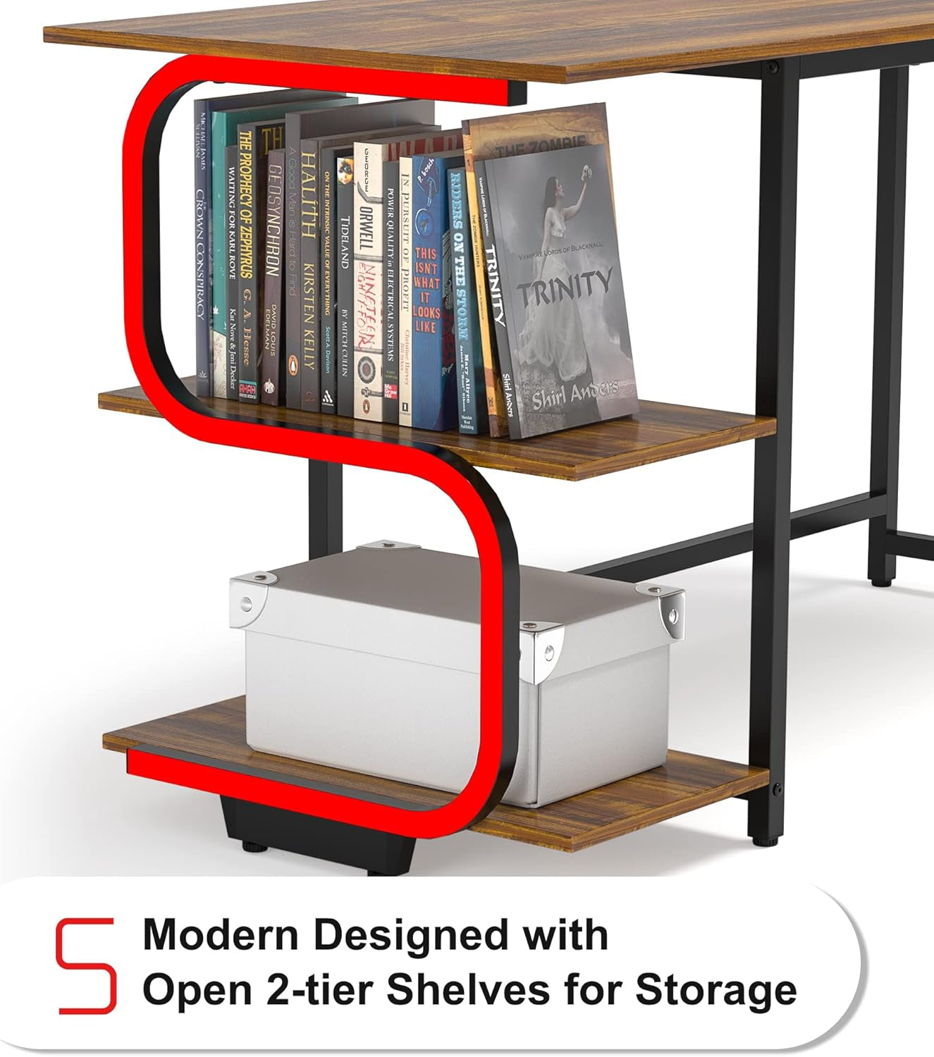 Reversible Computer Desk for Small Spaces with Shelves,Gaming Desk Office Desk for Home Office (47In, Dark Teak)