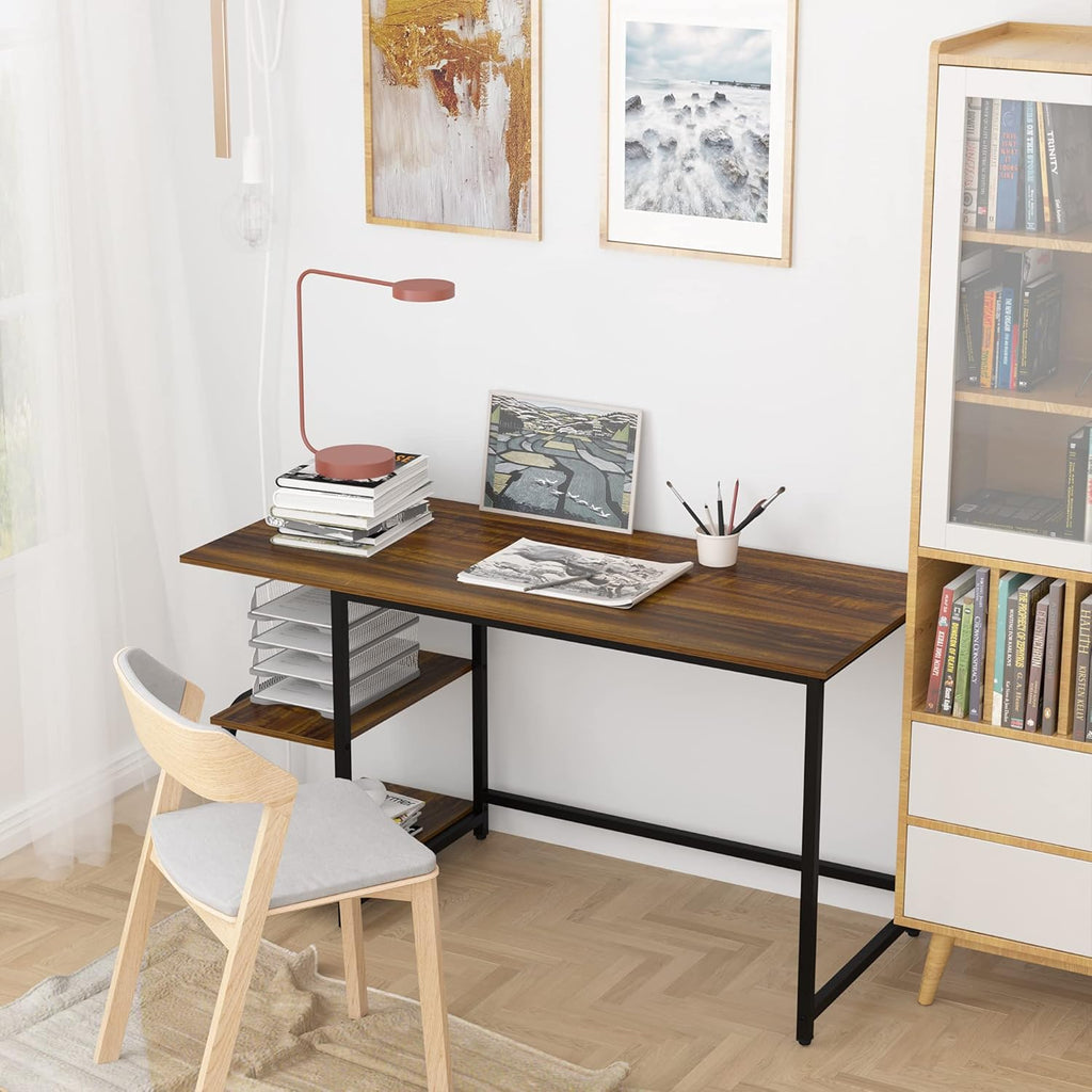 Reversible Computer Desk for Small Spaces with Shelves,Gaming Desk Office Desk for Home Office (47In, Dark Teak)