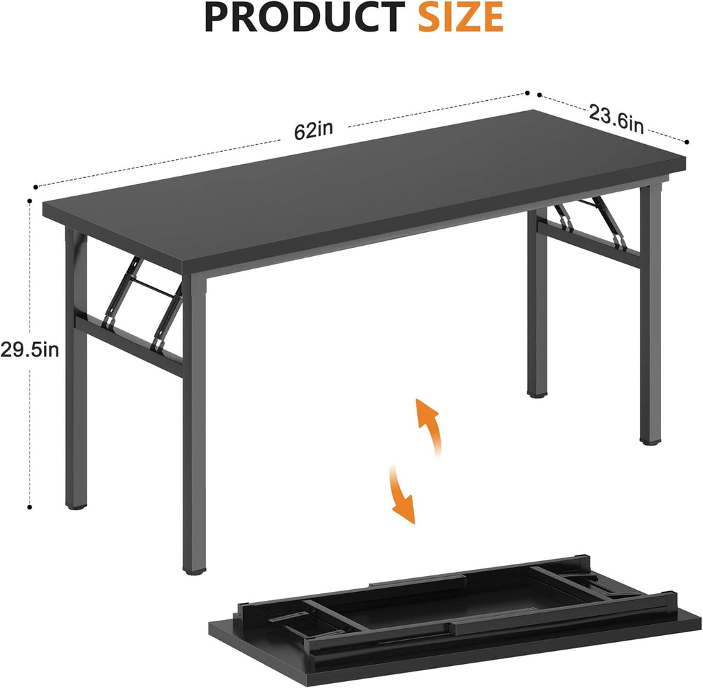 Computer Desk 62 Inches Office Desk Computer Table Study Writing Desk Workstation for Home Office Metal Frame Black and Black