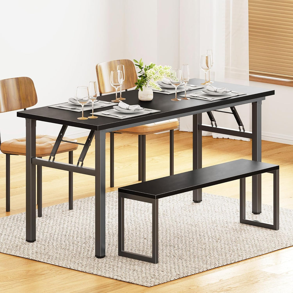 Computer Desk 62 Inches Office Desk Computer Table Study Writing Desk Workstation for Home Office Metal Frame Black and Black