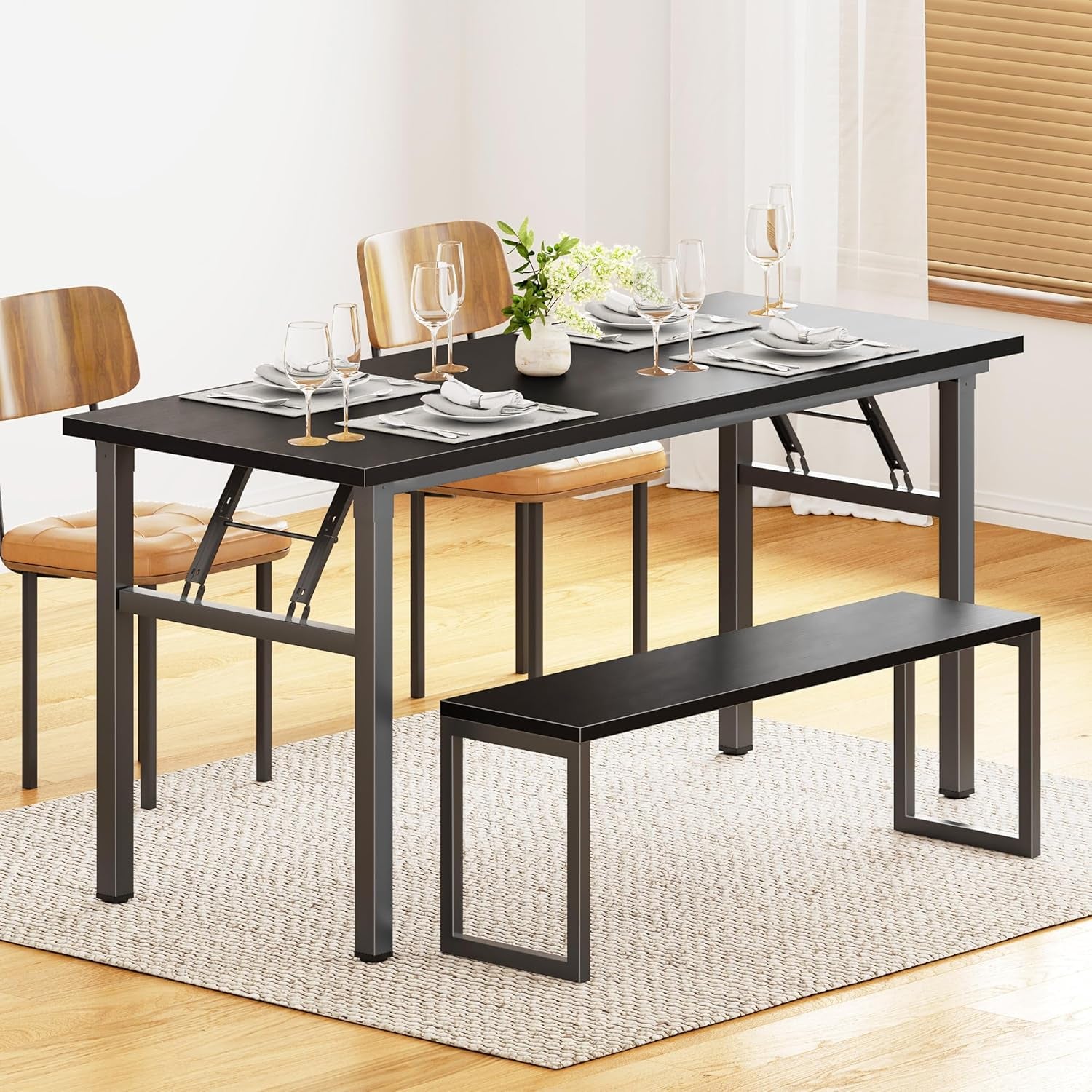 Computer Desk 62 Inches Office Desk Computer Table Study Writing Desk Workstation for Home Office Metal Frame Black and Black