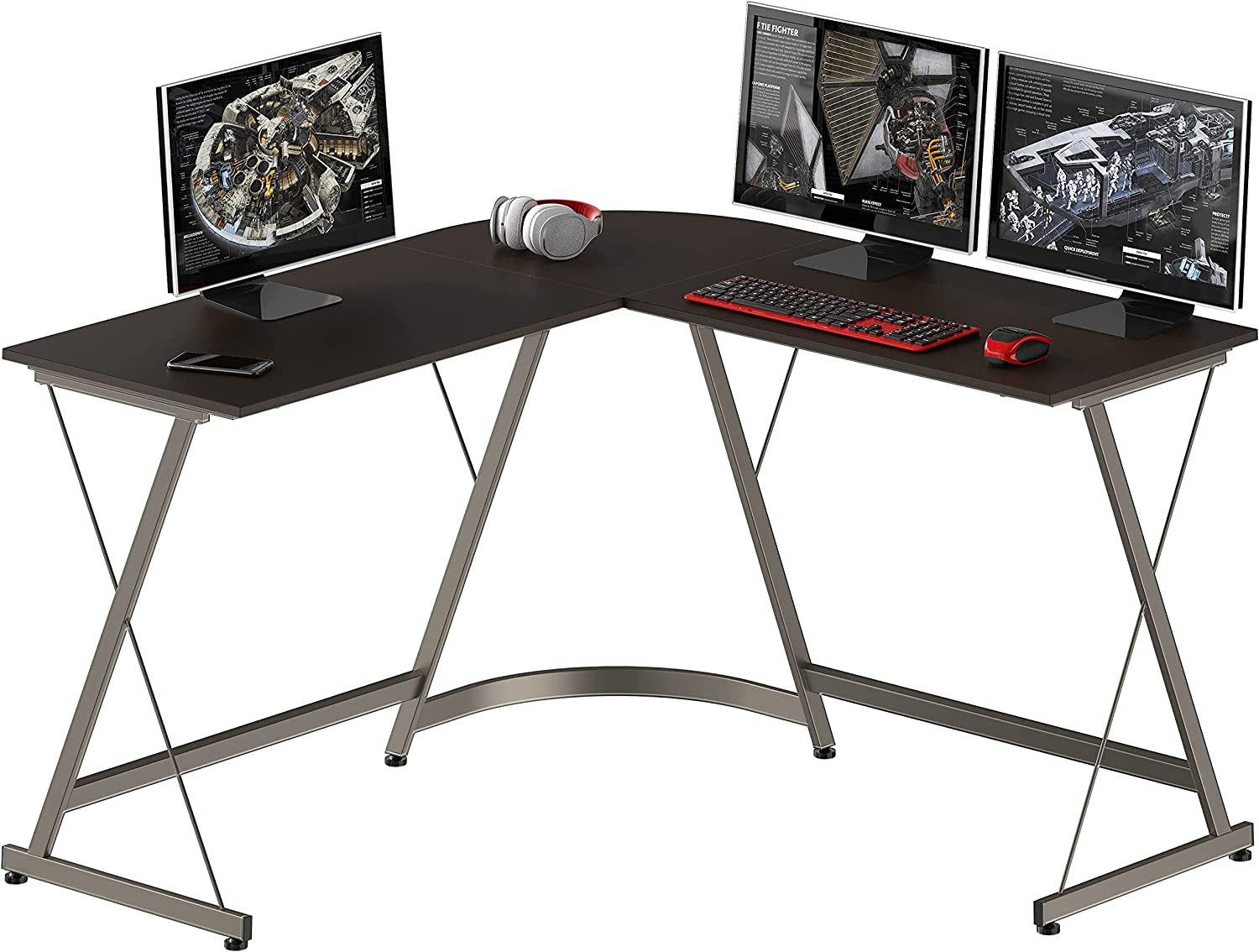 L-Shaped Computer Gaming Desk, Espresso