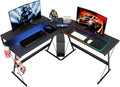 L-Shaped Led Gaming Computer Desk, RGB Strip Light Modern Corner PC Laptop Desk Study Table Workstation Home Office Desk with Large Elevated Ergonomic Shelf Carbon Black