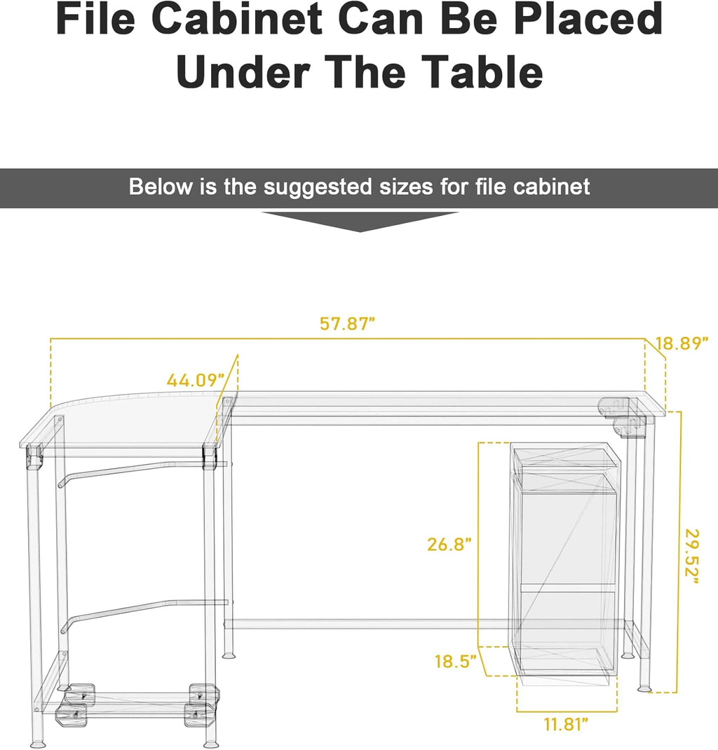 Modern L-Shaped Desk 58'' Corner Computer Desk Home Office Study Workstation Wood & Steel PC Laptop Gaming Table