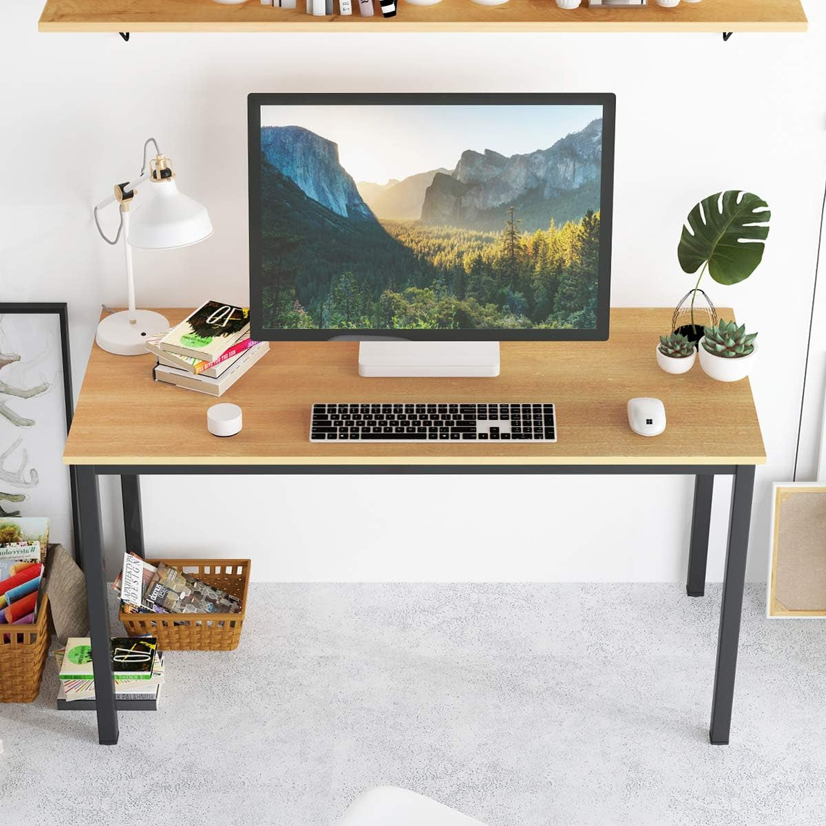 Computer Desk Home Office Table Writing Desk Study Table Gaming Desk Workstation (55 Inch, Wood Teak)