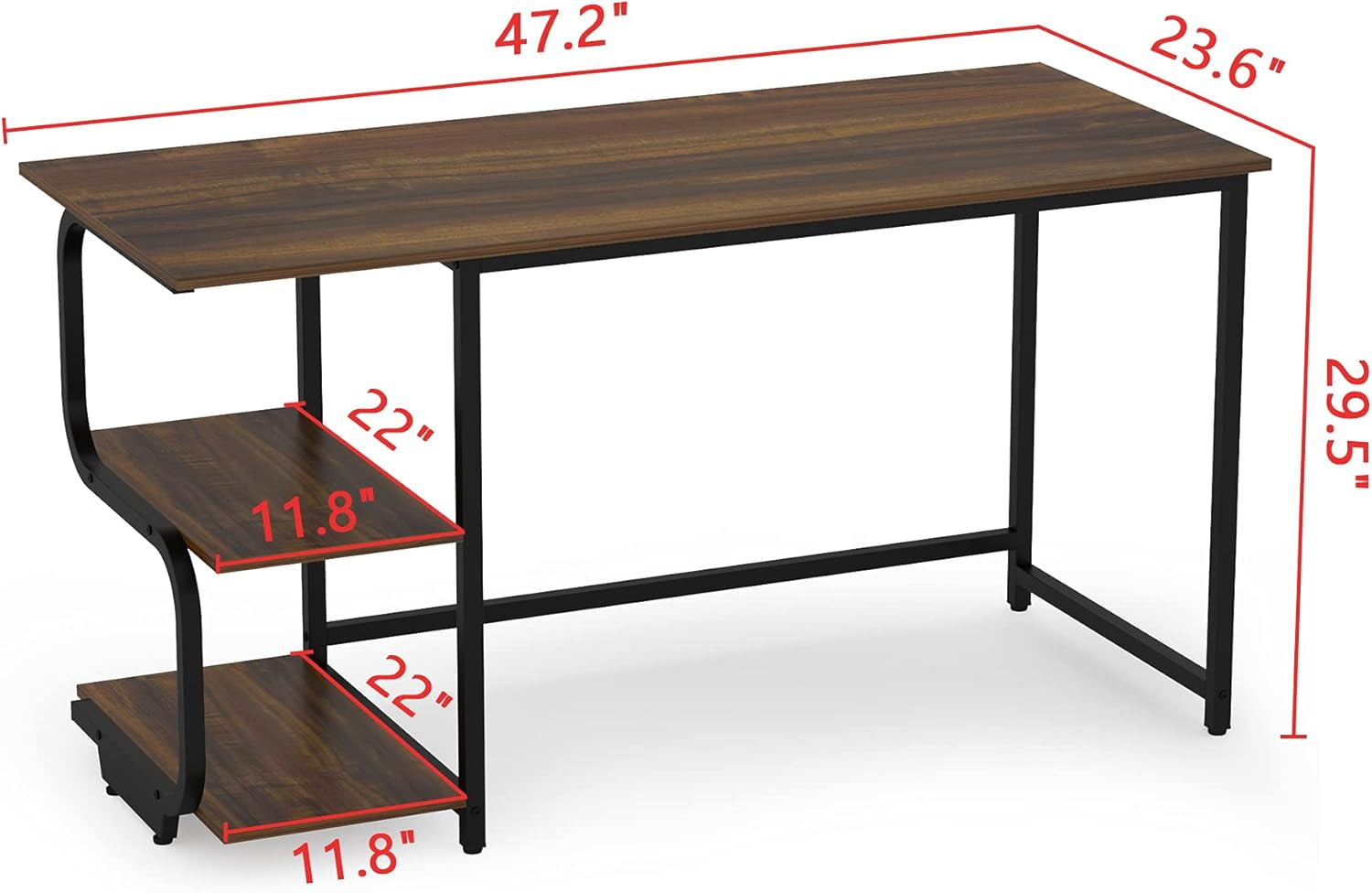 Reversible Computer Desk for Small Spaces with Shelves,Gaming Desk Office Desk for Home Office (47In, Dark Teak)